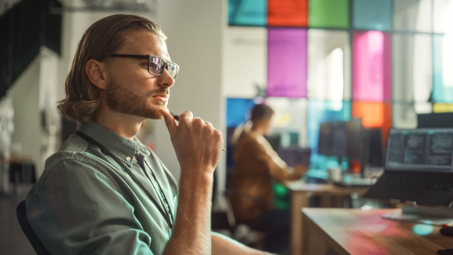 Man contemplating data